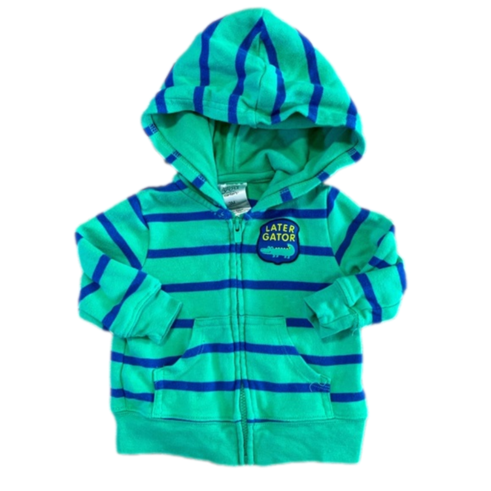 Just One You Carter’s Later Gator Blue Green Striped Hooded Jacket Size 3M